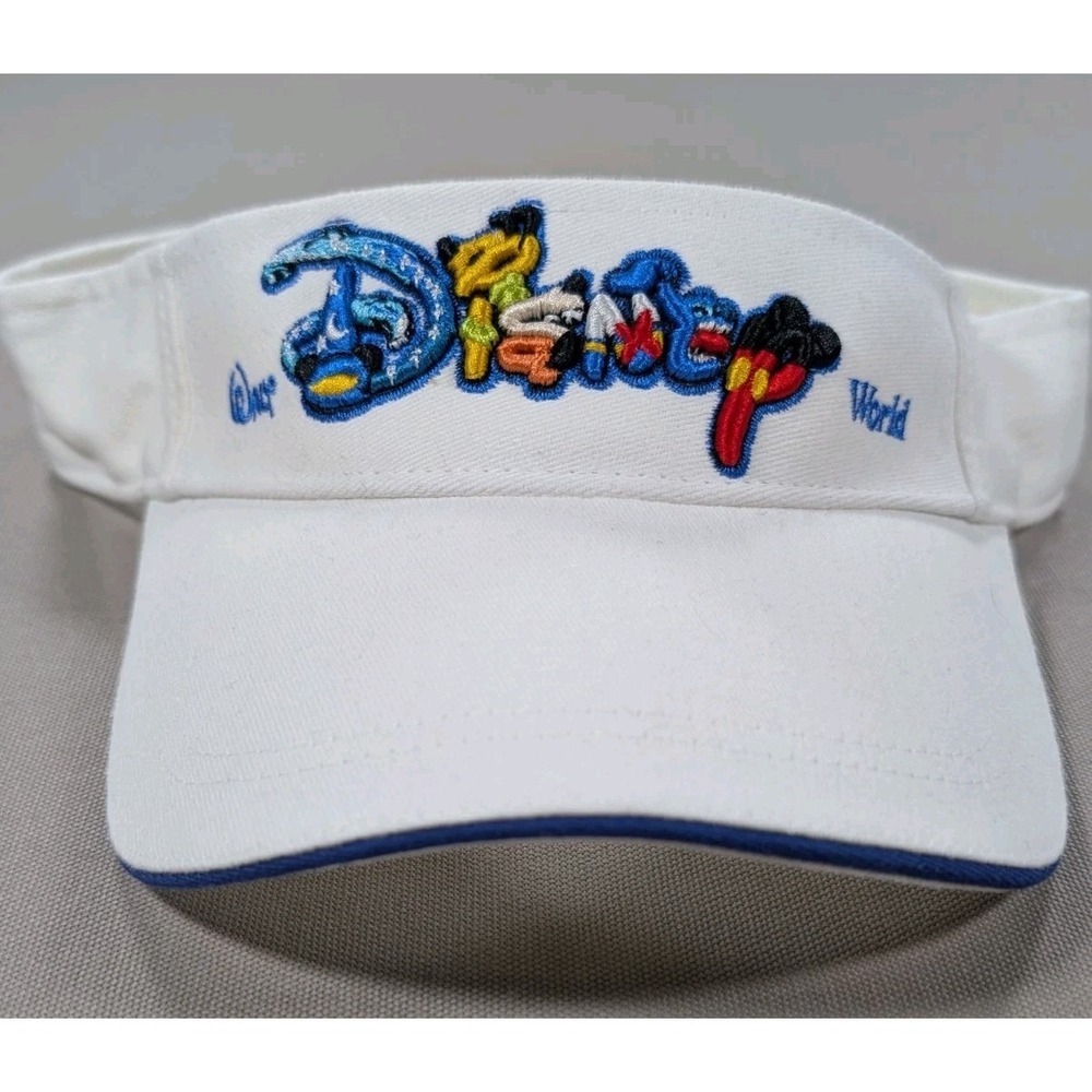 Disney Parks Visor Adult White Embroidered Mickey Goofy Donald Cotton Hat